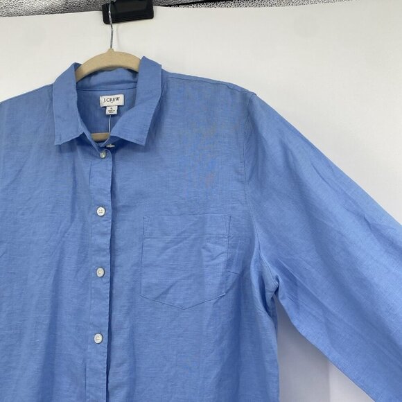 J.Crew Women's Size L Blue Linen Blend Button Up Long Sleeve Shirt NWT AL522 - Picture 6 of 10